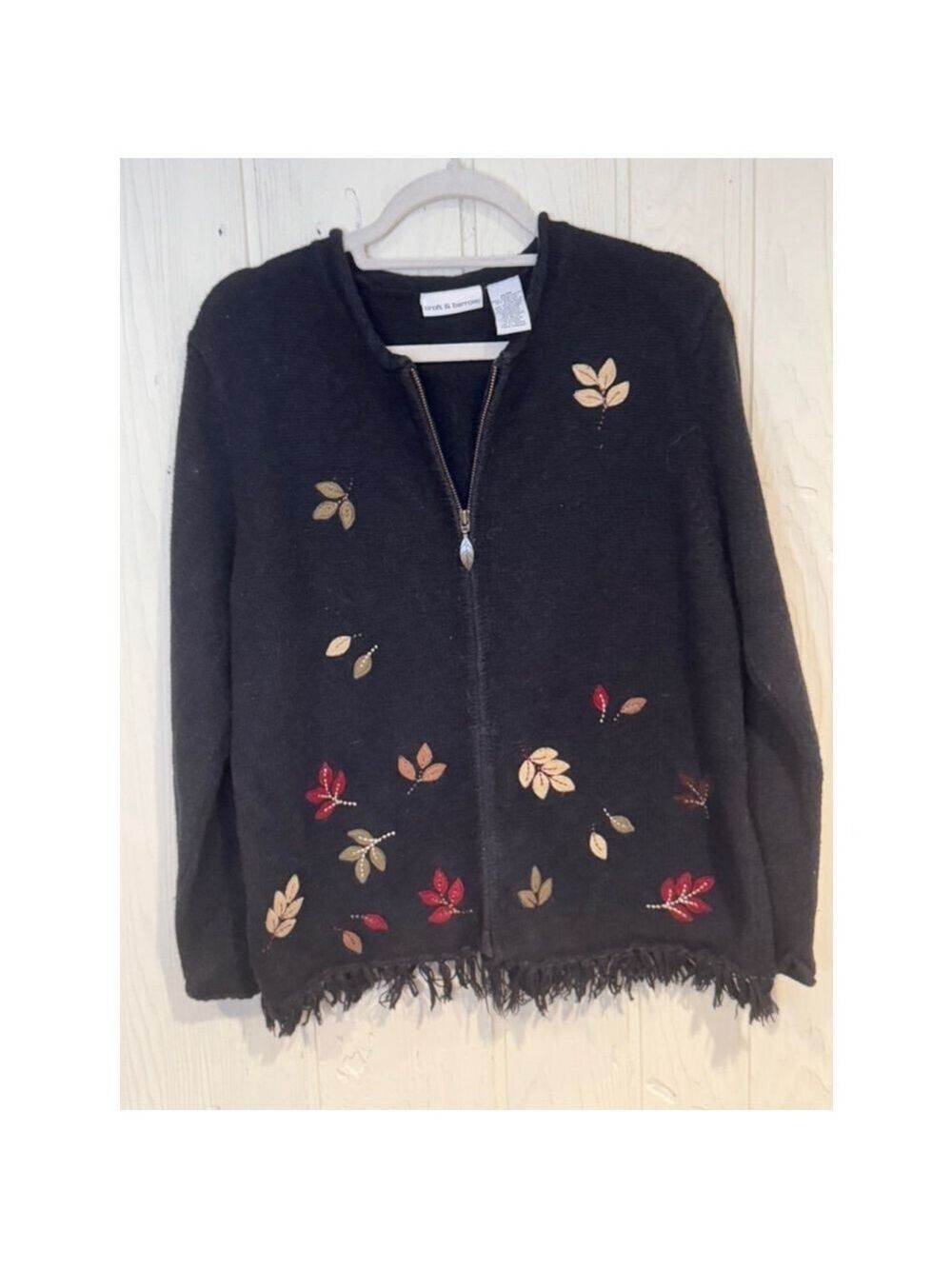Croft & Barrow Black Embroidery Zipper Cardigan Sweater Medium